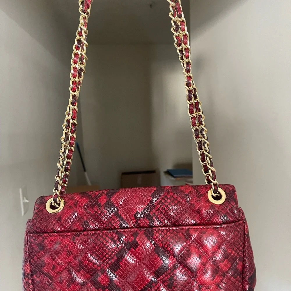 Red and black python leather Micheal Kors bag/ gold hardware. Condition good. - Picture 10 of 11